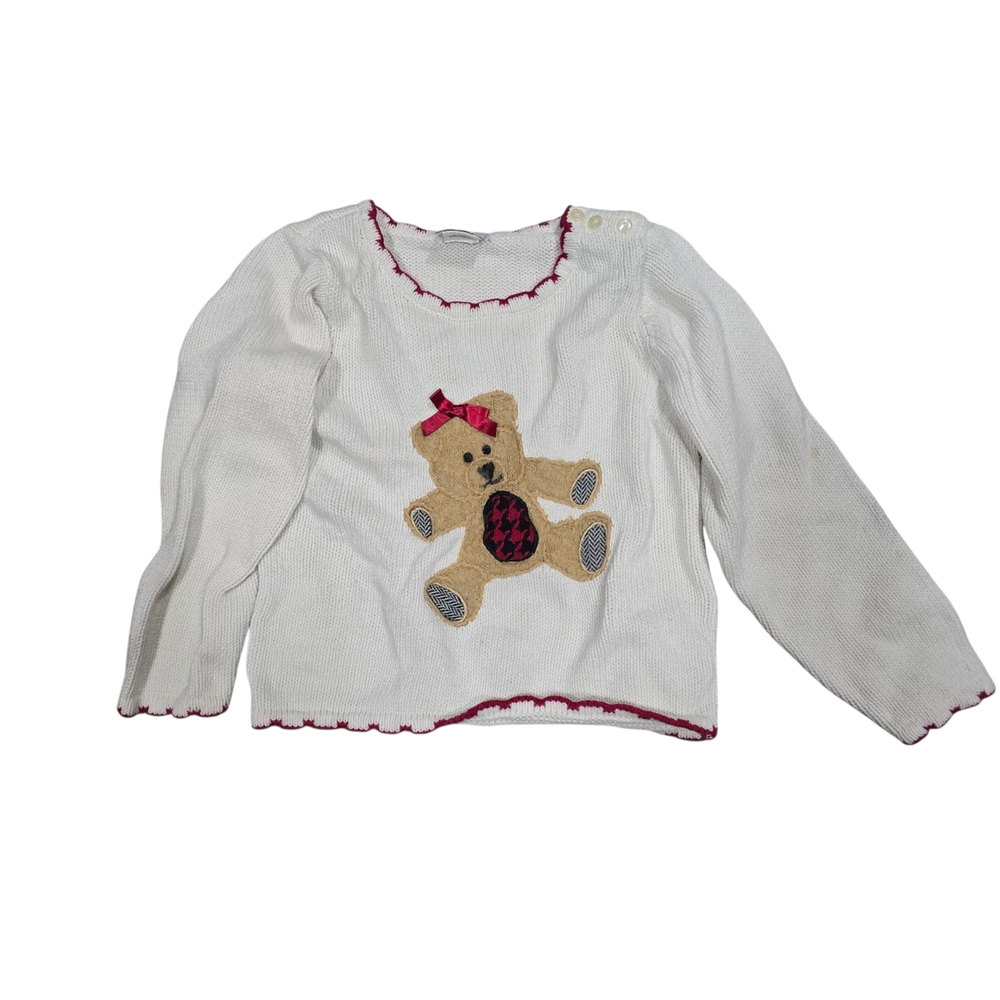 Talbots White Sweater with Teddy Bear Design Size 3